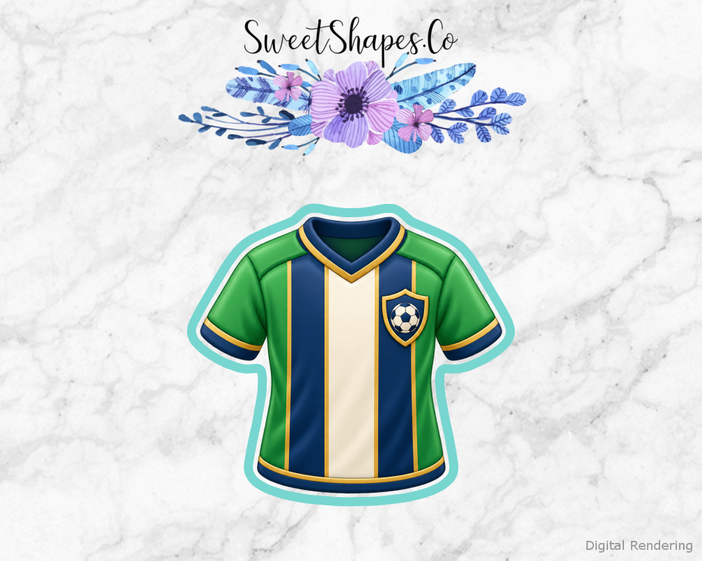 Team Soccer Soccer Jersey with Shield Panel cookie cutter artwork with teal cutting outline - part of the Soccer Team Party set