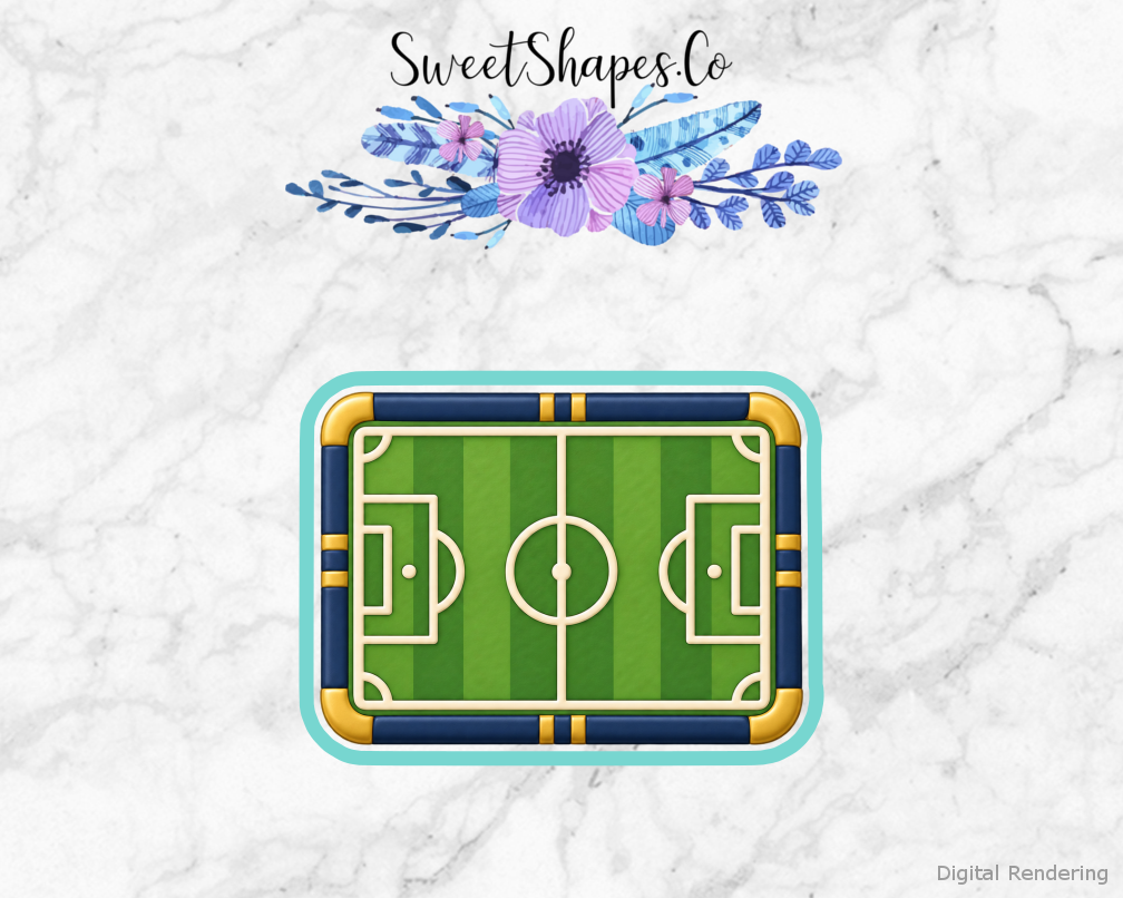 Team Soccer Soccer Field Panel cookie cutter artwork with teal cutting outline - part of the Soccer Team Party set