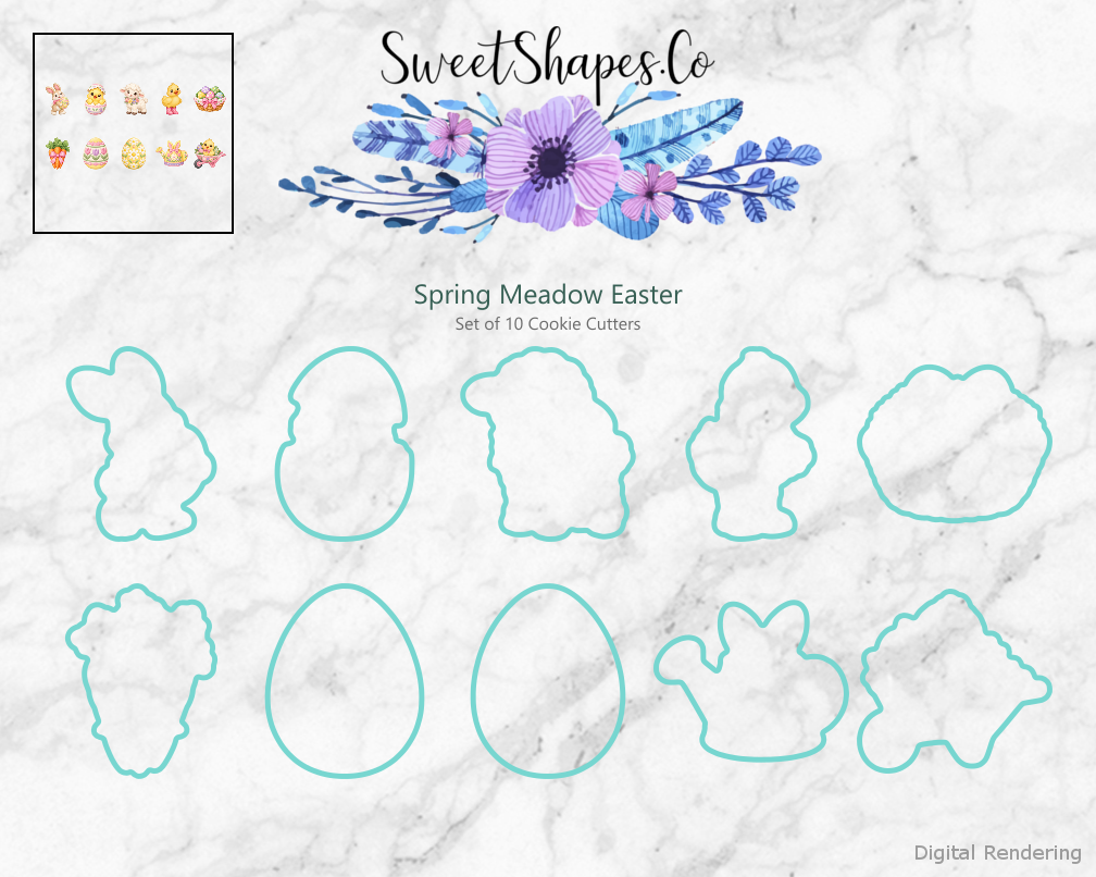 Spring Meadow Easter Cookie Cutters - Set of 10 - cutting outline overview