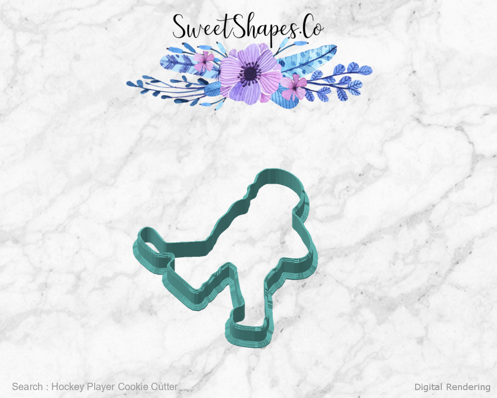 Hockey Player Cookie Cutter — angled front view