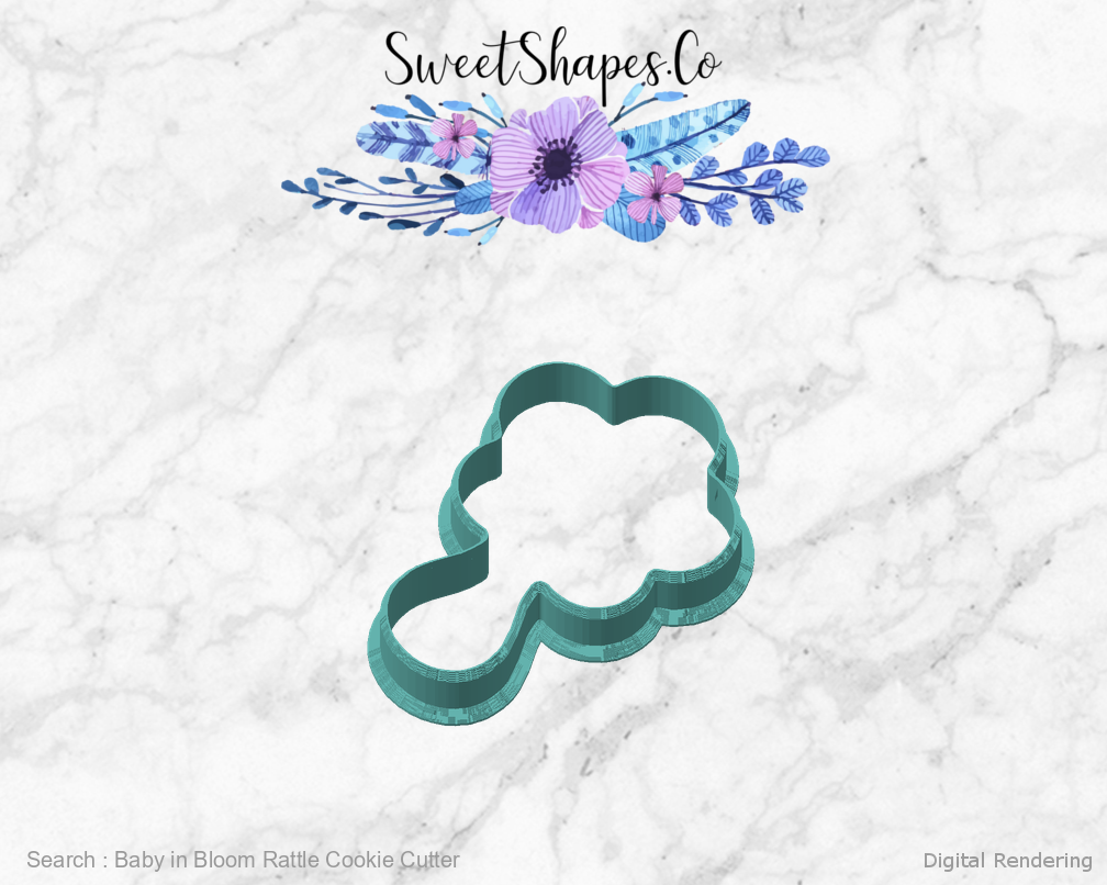 Baby in Bloom Rattle Cookie Cutter — angled front view