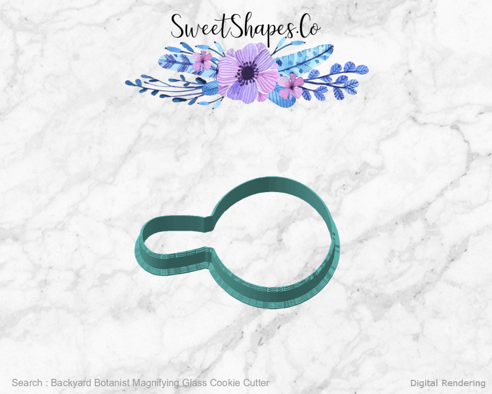 Backyard Botanist Magnifying Glass Cookie Cutter — angled front view