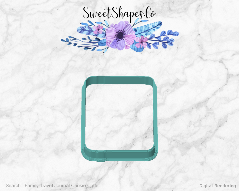 Family Travel Journal Cookie Cutter — front view