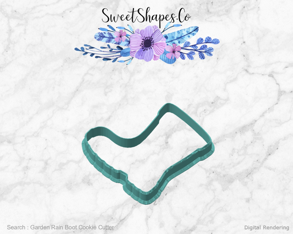 Garden Rain Boot Cookie Cutter — angled front view