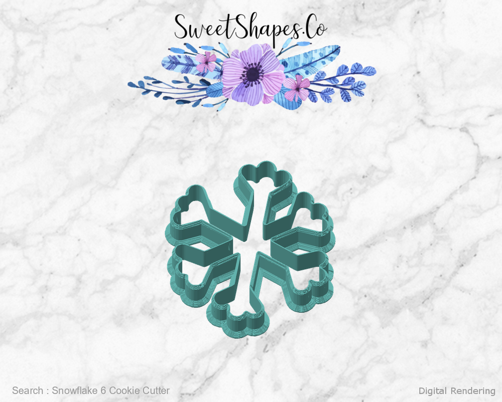 Snowflake 6 Cookie Cutter — angled front view
