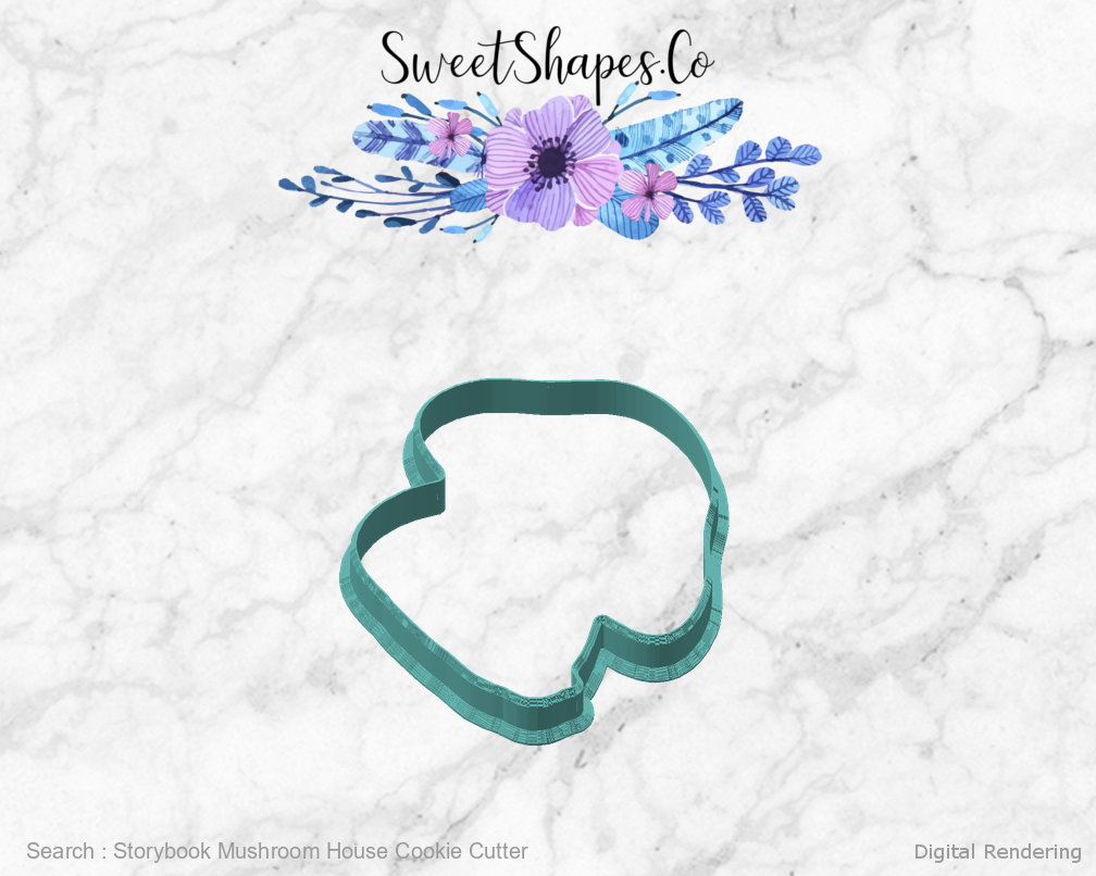 Storybook Mushroom House Cookie Cutter — angled front view