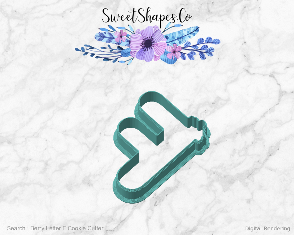 Berry Letter F Cookie Cutter — angled front view