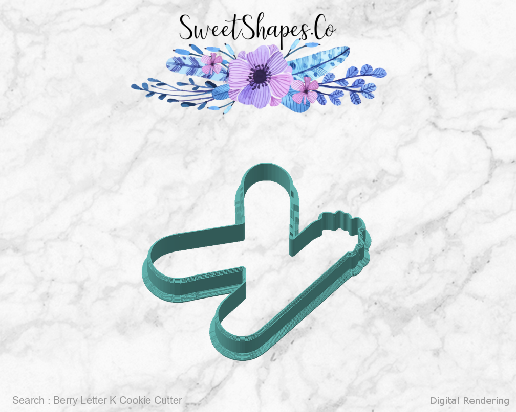 Berry Letter K Cookie Cutter — angled front view