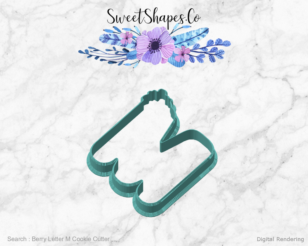 Berry Letter M Cookie Cutter — angled front view