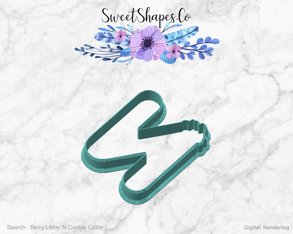 Berry Letter N Cookie Cutter — angled front view
