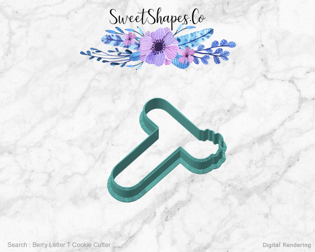 Berry Letter T Cookie Cutter — angled front view