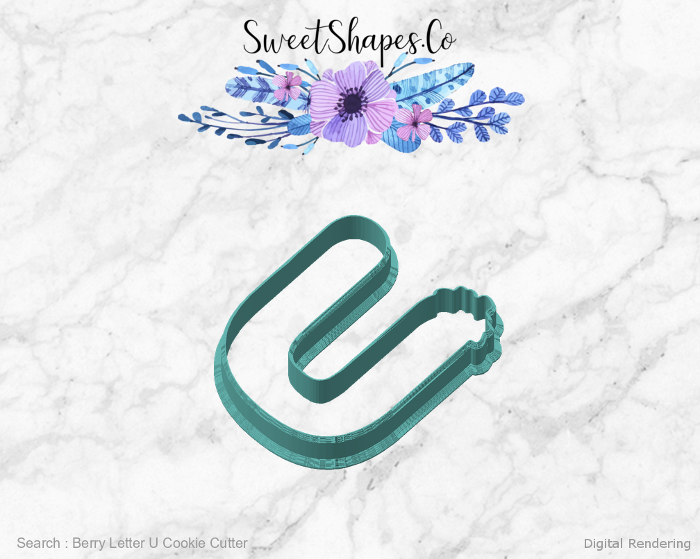 Berry Letter U Cookie Cutter — angled front view