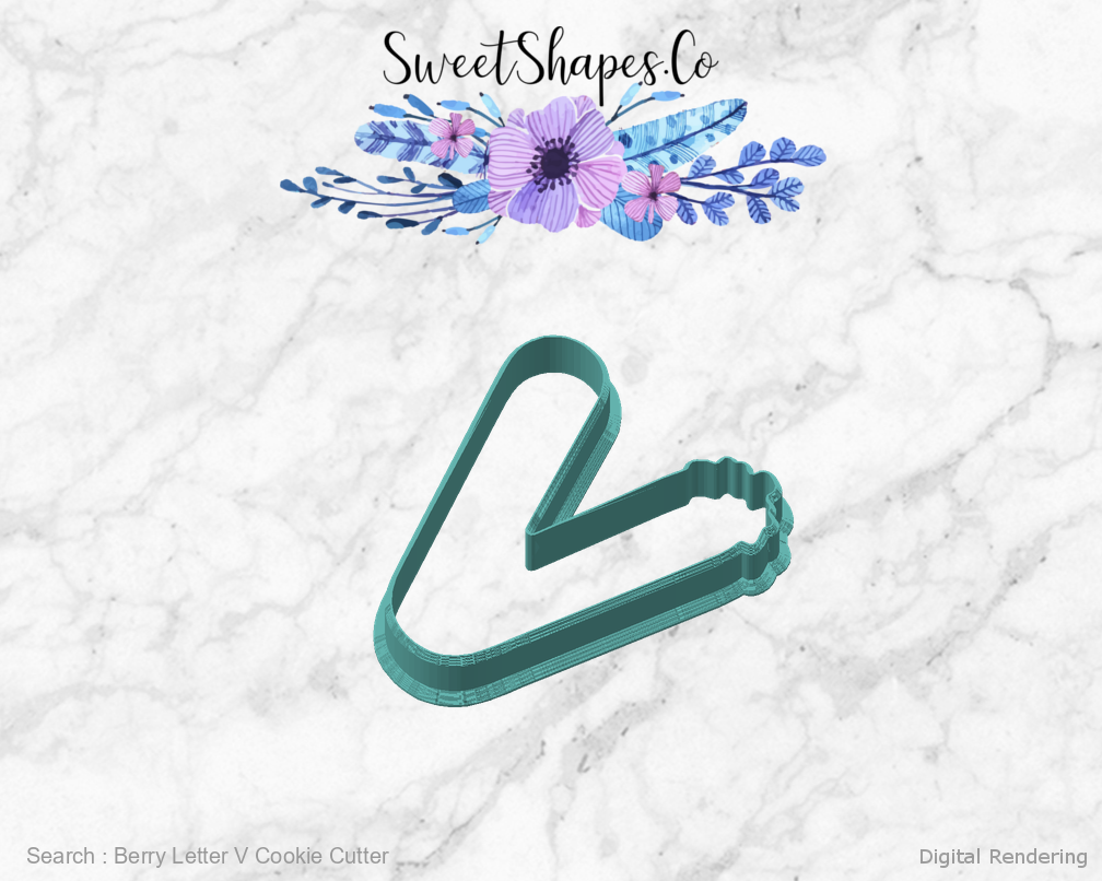 Berry Letter V Cookie Cutter — angled front view