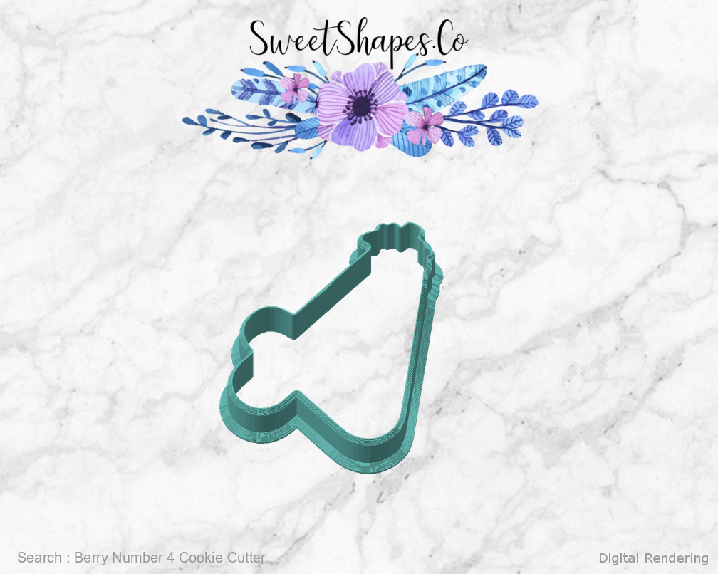 Berry Number 4 Cookie Cutter — angled front view