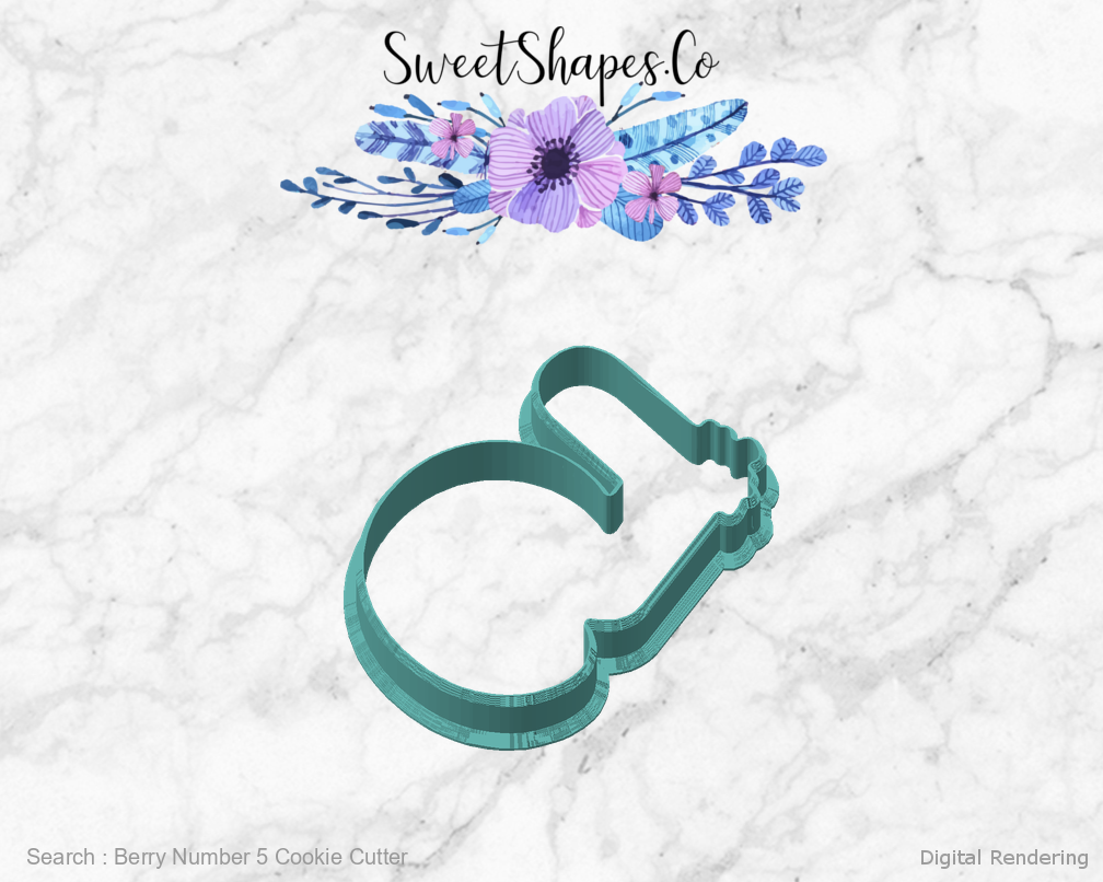 Berry Number 5 Cookie Cutter — angled front view