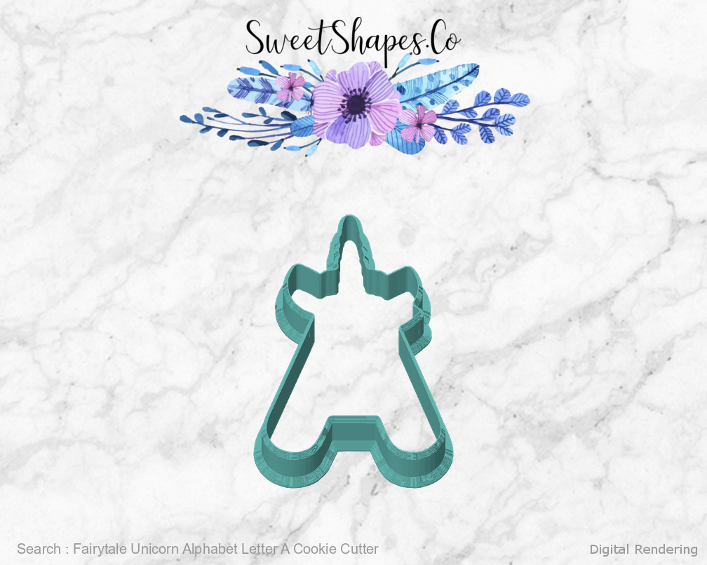 Fairytale Unicorn Alphabet Letter A Cookie Cutter — front view