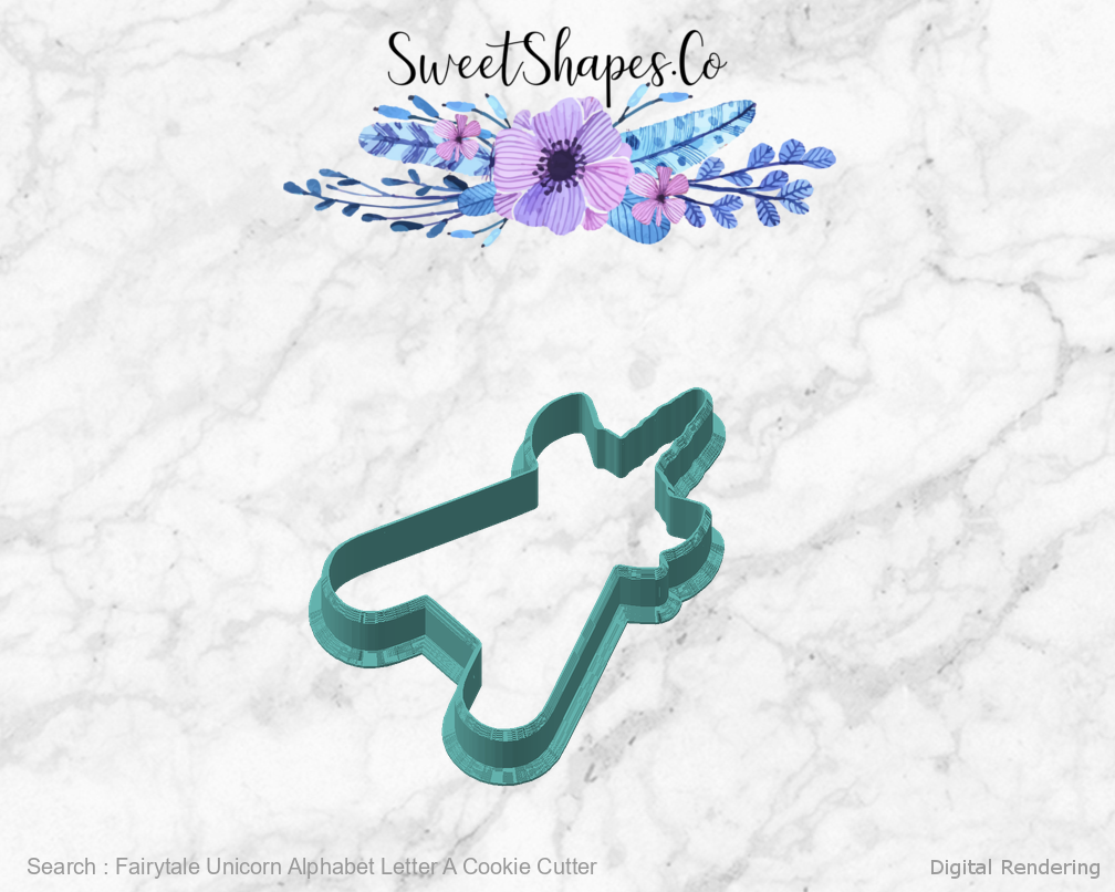 Fairytale Unicorn Alphabet Letter A Cookie Cutter — angled front view