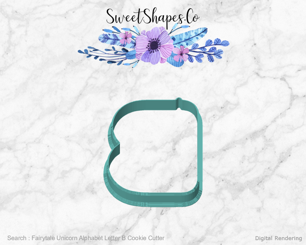Fairytale Unicorn Alphabet Letter B Cookie Cutter — front view