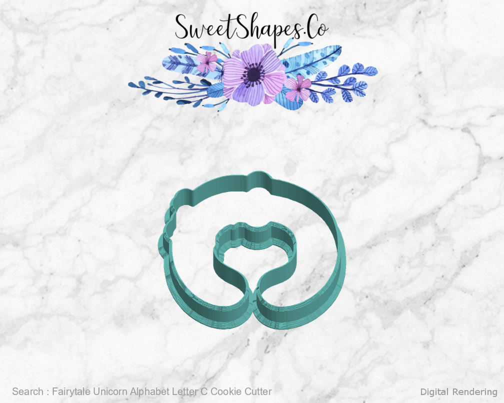 Fairytale Unicorn Alphabet Letter C Cookie Cutter — left view