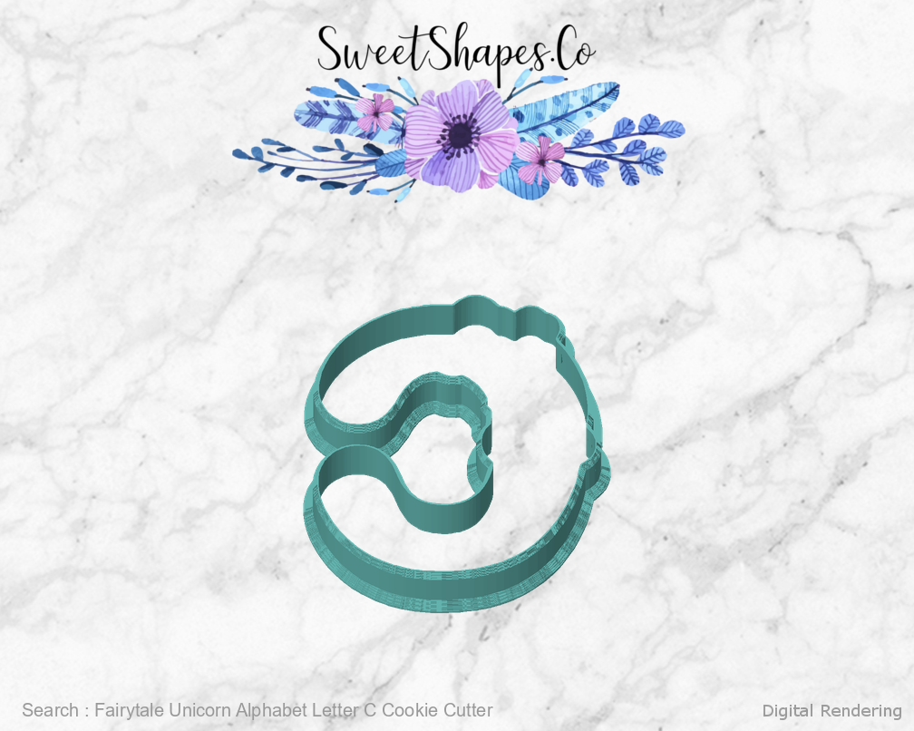 Fairytale Unicorn Alphabet Letter C Cookie Cutter — front view