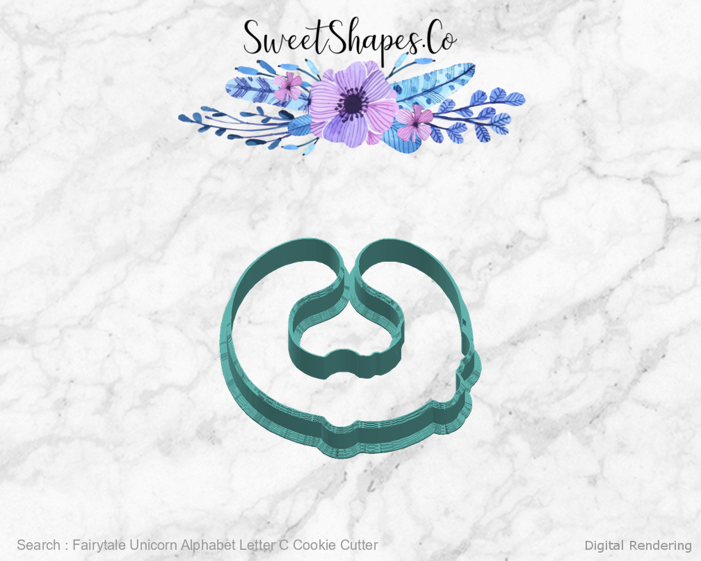 Fairytale Unicorn Alphabet Letter C Cookie Cutter — right view