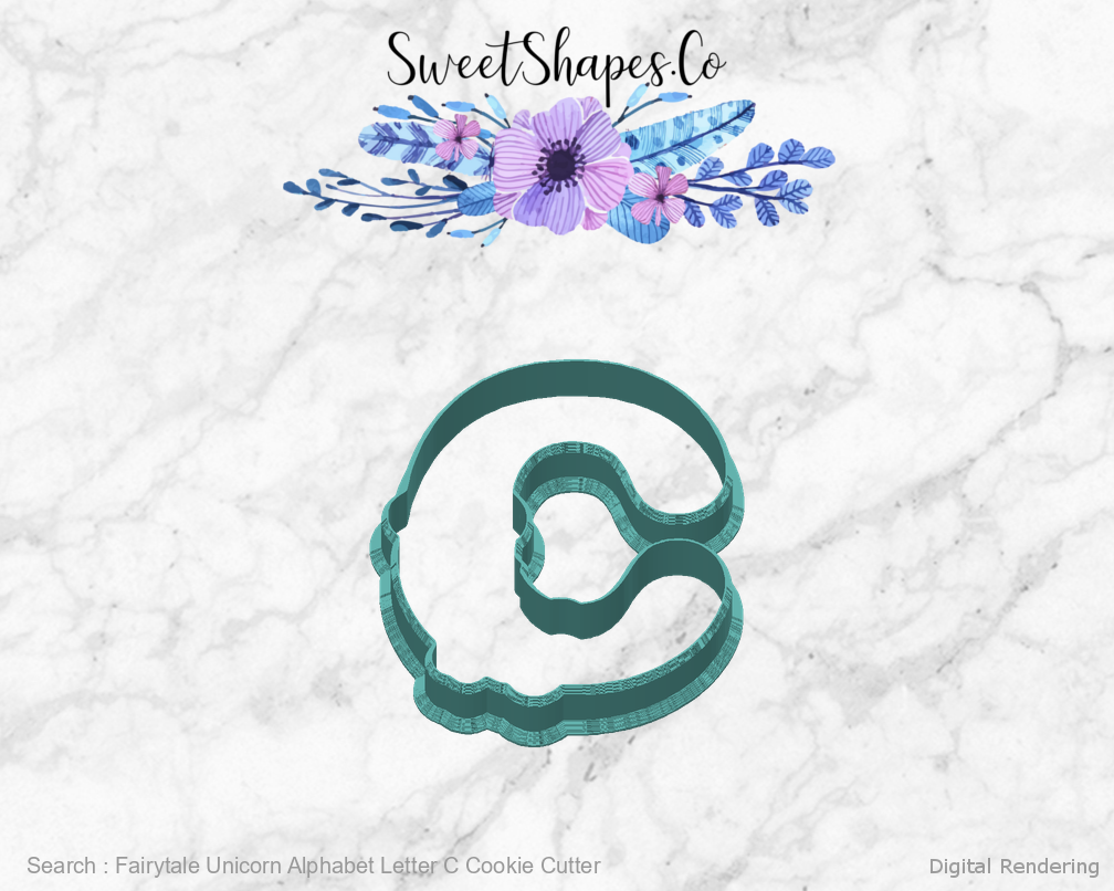 Fairytale Unicorn Alphabet Letter C Cookie Cutter — back view