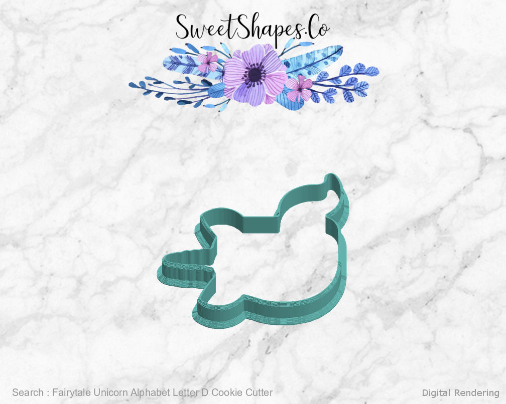 Fairytale Unicorn Alphabet Letter D Cookie Cutter — left view