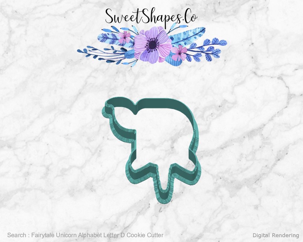 Fairytale Unicorn Alphabet Letter D Cookie Cutter — back view