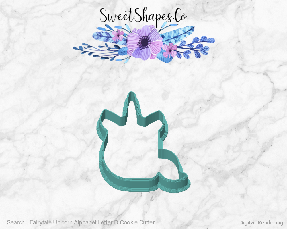 Fairytale Unicorn Alphabet Letter D Cookie Cutter — front view
