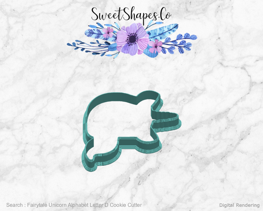 Fairytale Unicorn Alphabet Letter D Cookie Cutter — right view