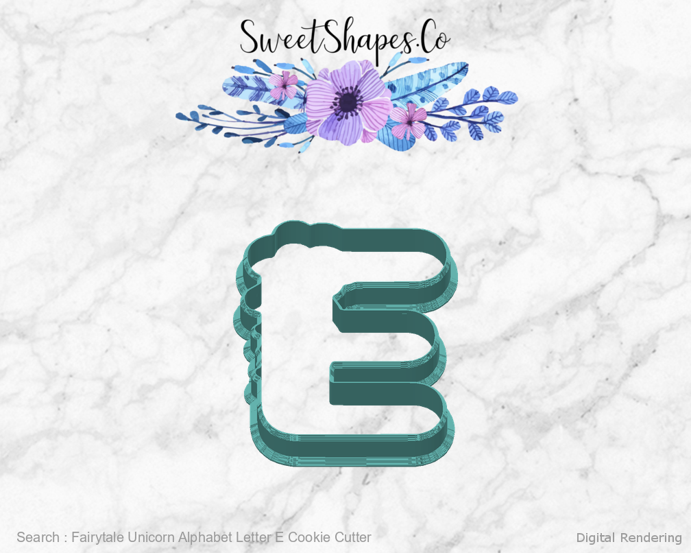 Fairytale Unicorn Alphabet Letter E Cookie Cutter — back view
