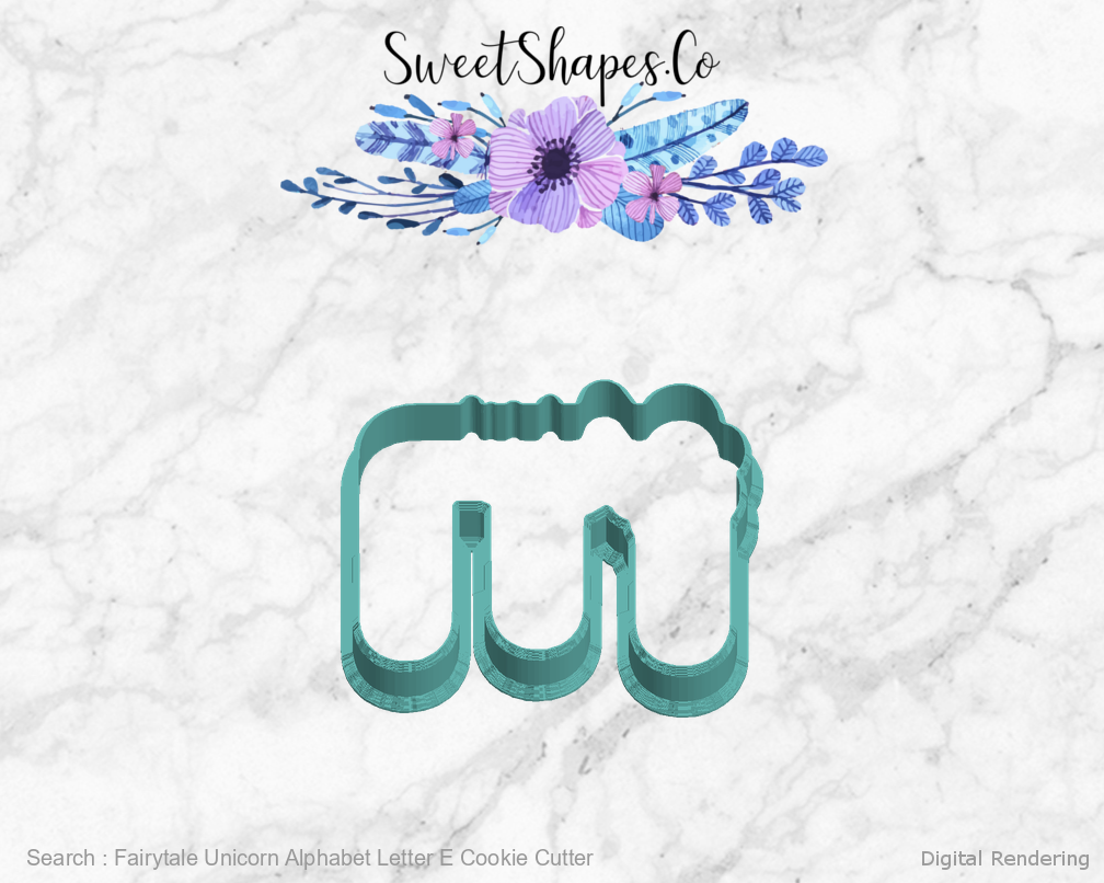 Fairytale Unicorn Alphabet Letter E Cookie Cutter — left view