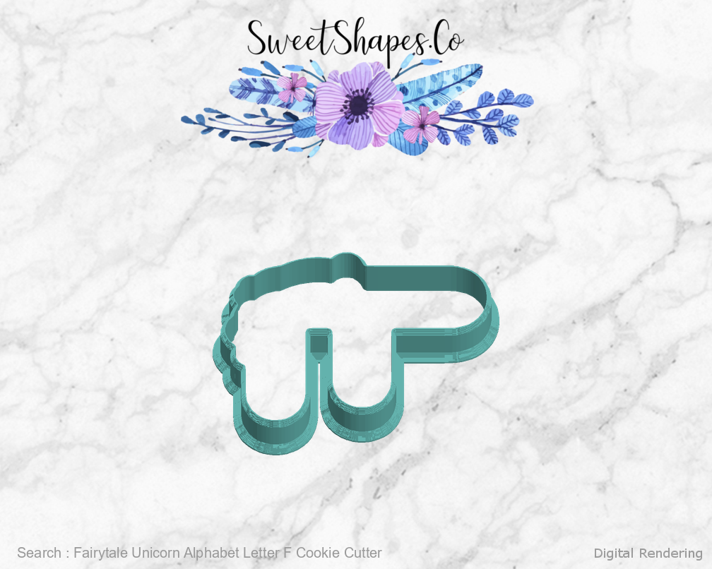 Fairytale Unicorn Alphabet Letter F Cookie Cutter — left view