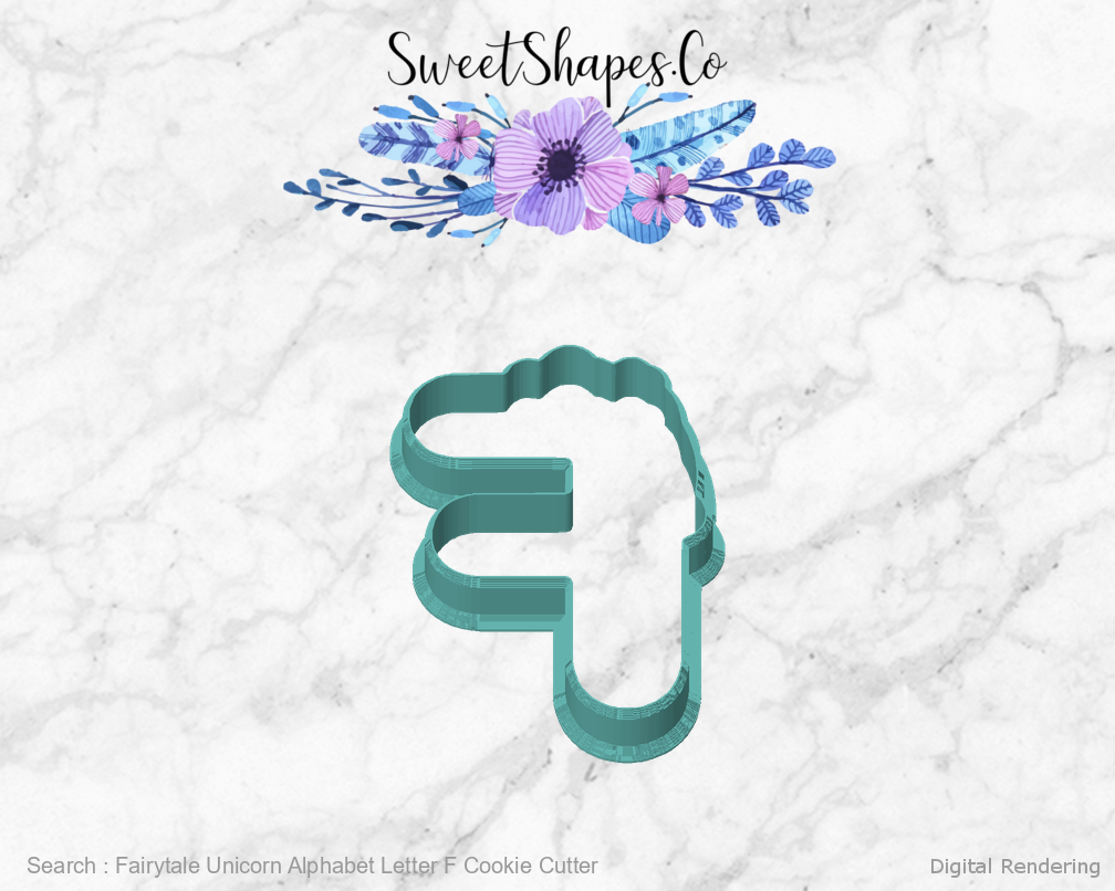 Fairytale Unicorn Alphabet Letter F Cookie Cutter — front view