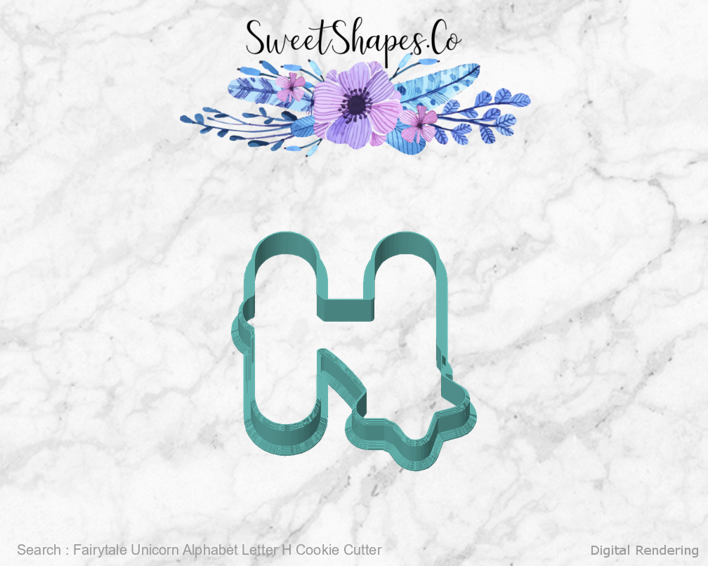 Fairytale Unicorn Alphabet Letter H Cookie Cutter — front view