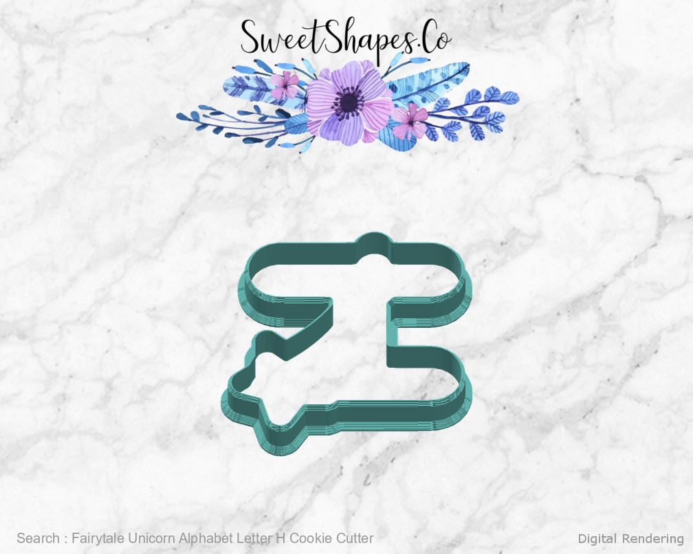 Fairytale Unicorn Alphabet Letter H Cookie Cutter — right view