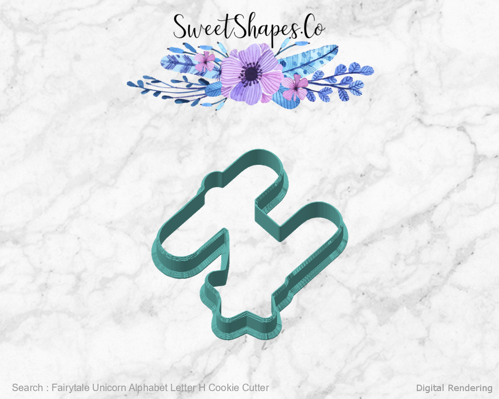 Fairytale Unicorn Alphabet Letter H Cookie Cutter — angled front view