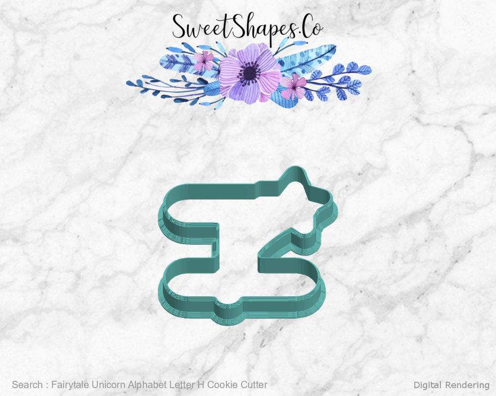 Fairytale Unicorn Alphabet Letter H Cookie Cutter — left view