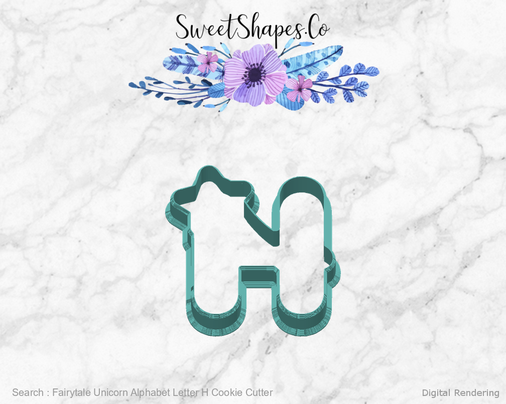 Fairytale Unicorn Alphabet Letter H Cookie Cutter — back view