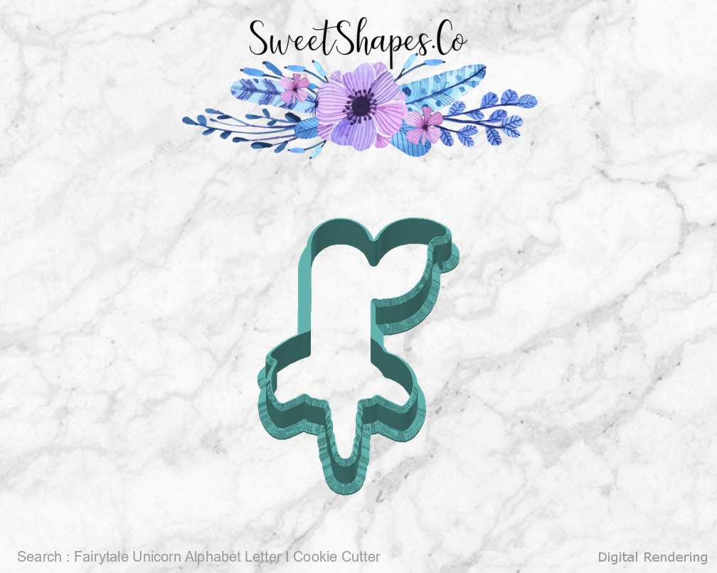 Fairytale Unicorn Alphabet Letter I Cookie Cutter — back view