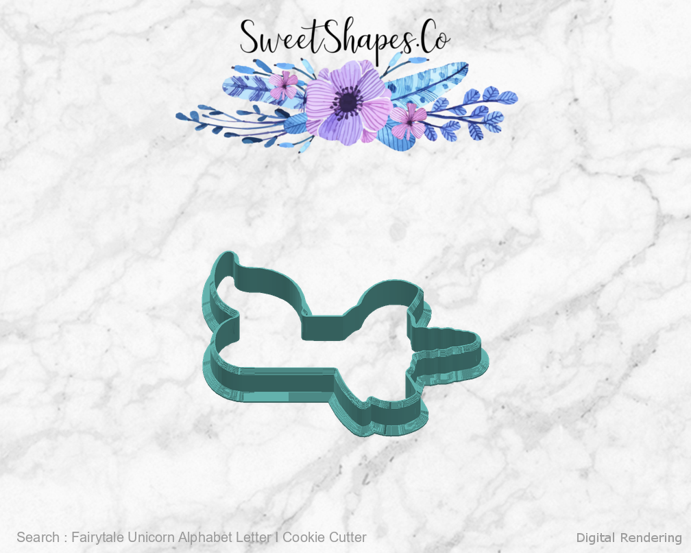 Fairytale Unicorn Alphabet Letter I Cookie Cutter — right view