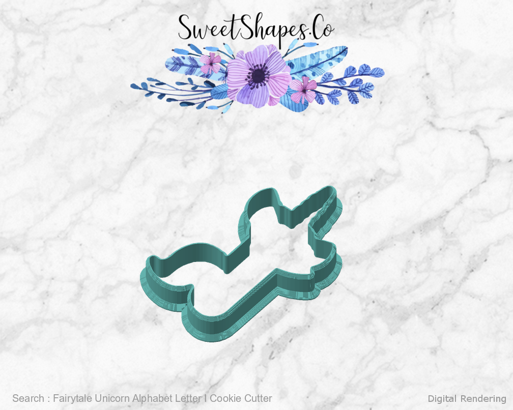 Fairytale Unicorn Alphabet Letter I Cookie Cutter — angled front view