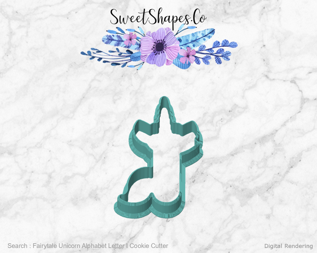 Fairytale Unicorn Alphabet Letter I Cookie Cutter — front view