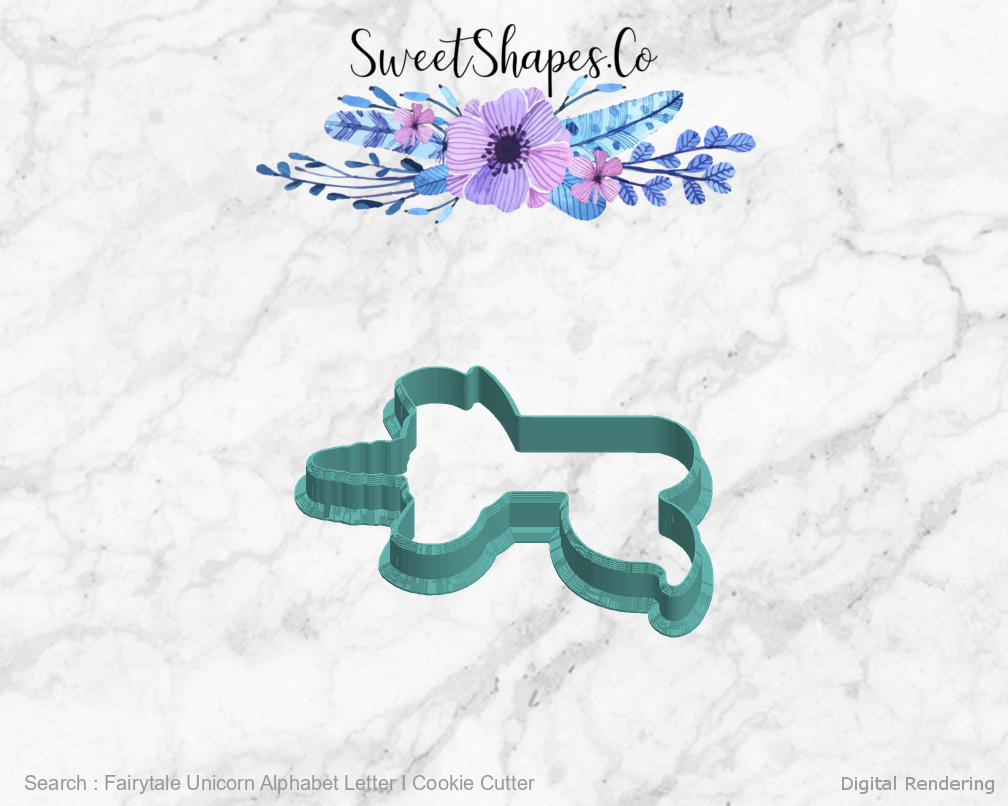Fairytale Unicorn Alphabet Letter I Cookie Cutter — left view