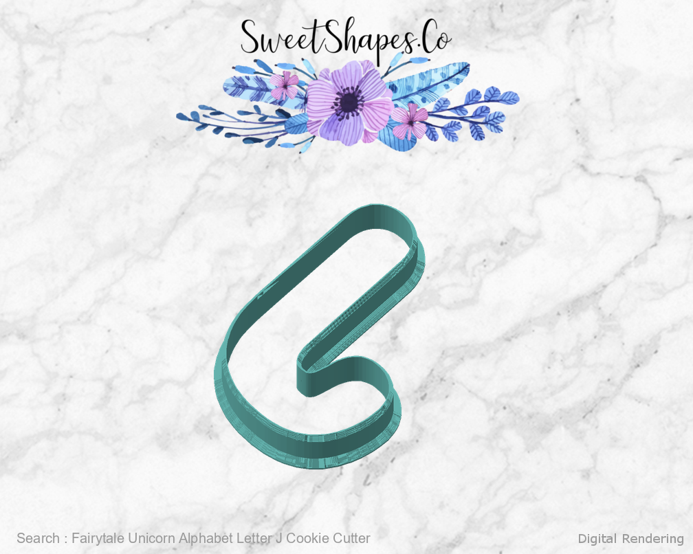 Fairytale Unicorn Alphabet Letter J Cookie Cutter — angled front view