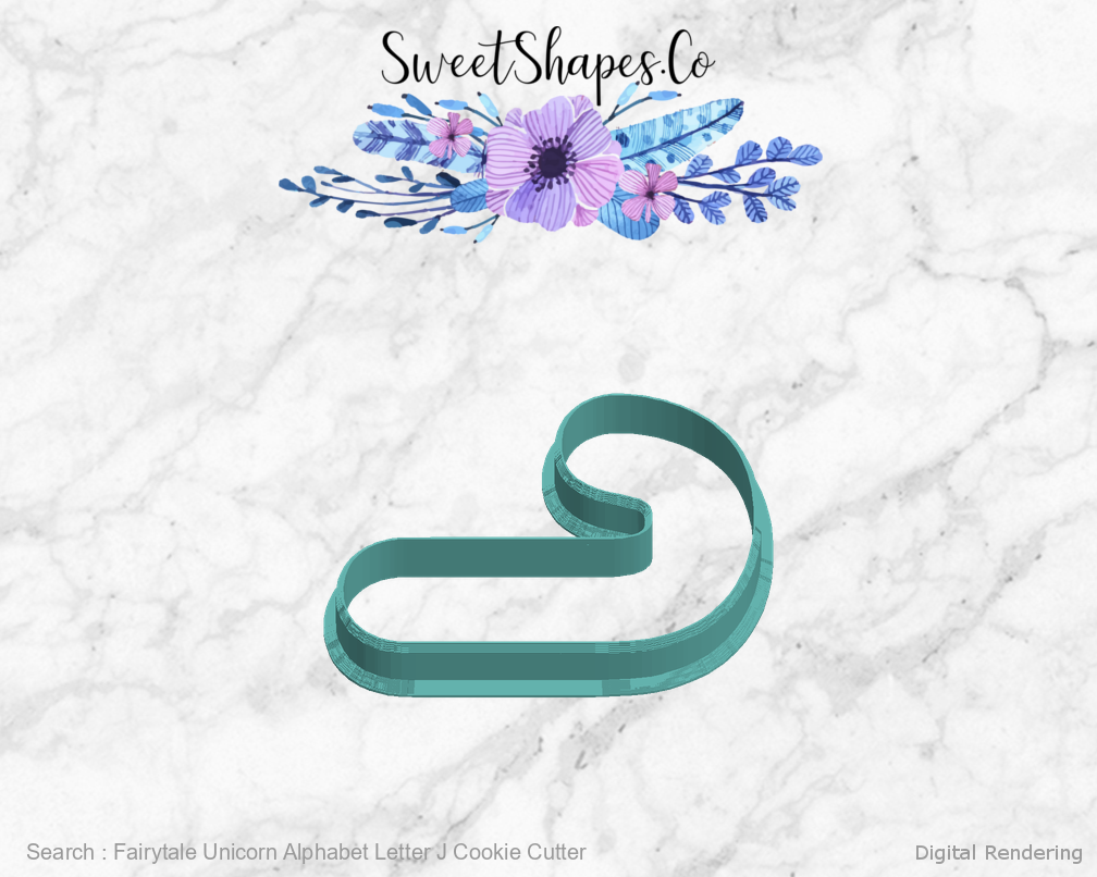 Fairytale Unicorn Alphabet Letter J Cookie Cutter — left view