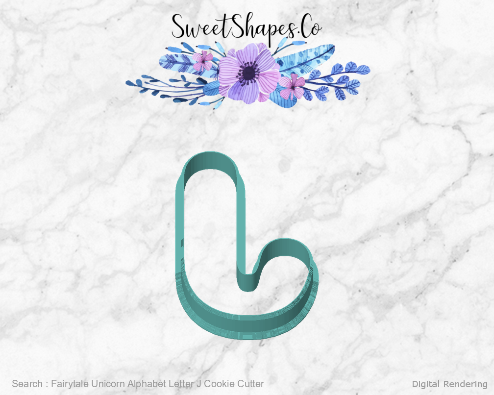 Fairytale Unicorn Alphabet Letter J Cookie Cutter — front view