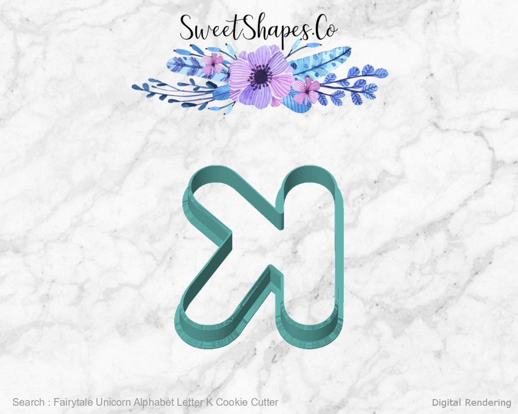 Fairytale Unicorn Alphabet Letter K Cookie Cutter — front view