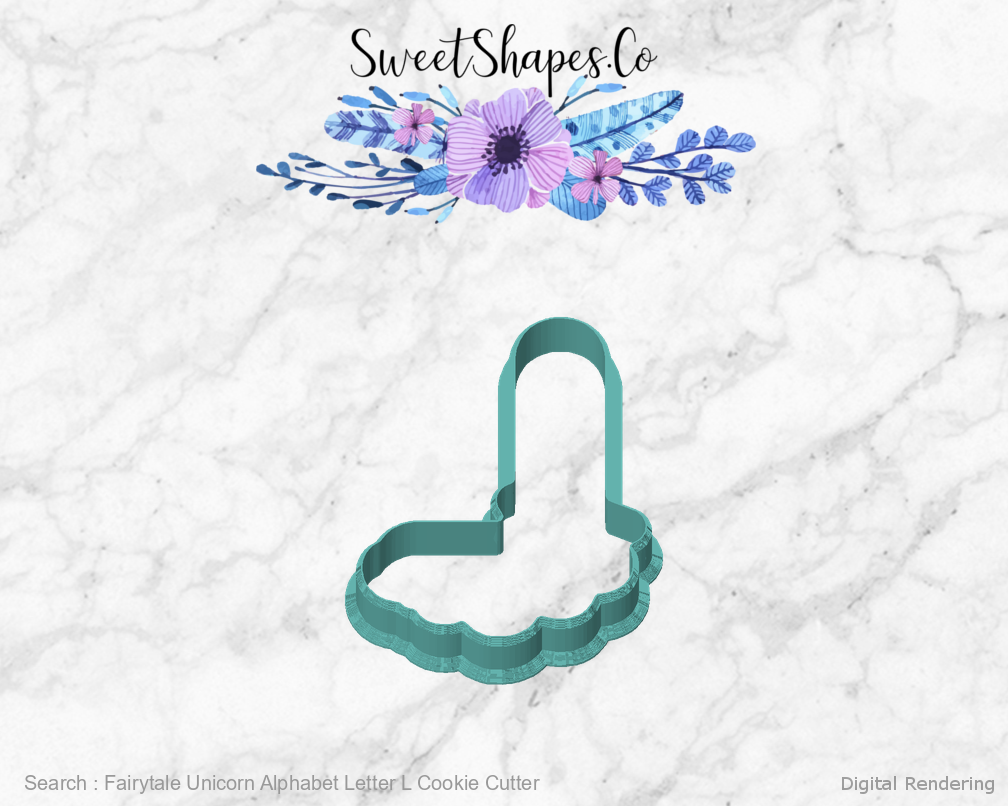 Fairytale Unicorn Alphabet Letter L Cookie Cutter — front view