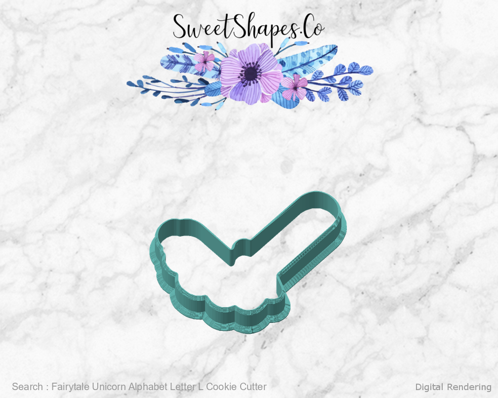 Fairytale Unicorn Alphabet Letter L Cookie Cutter — angled front view
